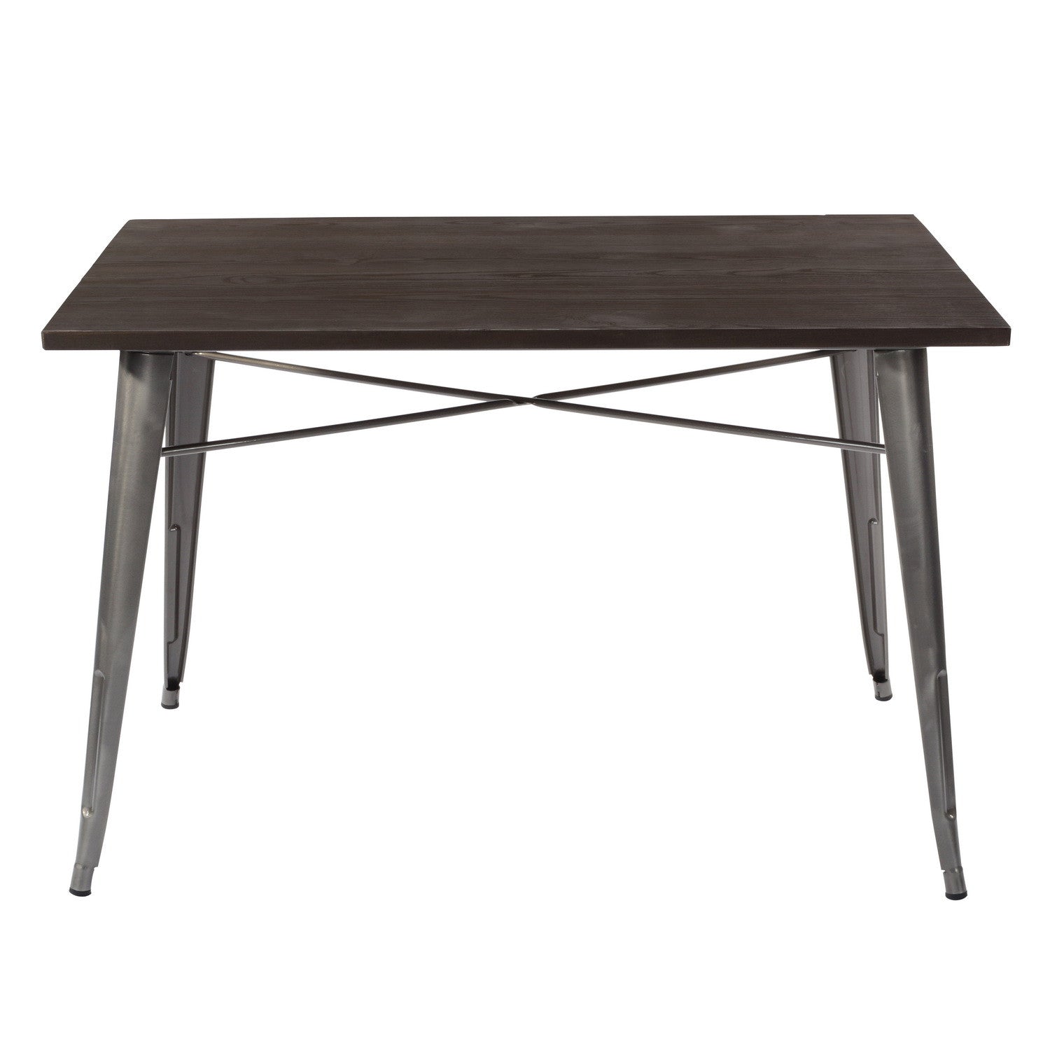32" 32" Brown And Gray Rectangular Solid Wood and Steel Dining Table