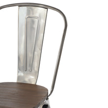 Set Of Two Silver and Brown Wood and Metal Slat Back Dining Chairs