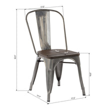 Set Of Two Silver and Brown Wood and Metal Slat Back Dining Chairs