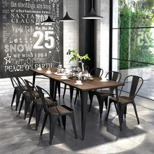 Set Of Two Black and Brown Wood and Metal Slat Back Dining Chairs