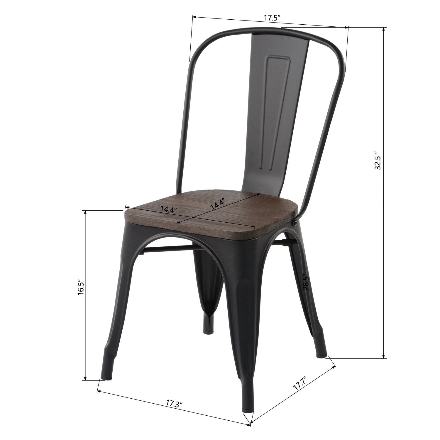 Set Of Two Black and Brown Wood and Metal Slat Back Dining Chairs