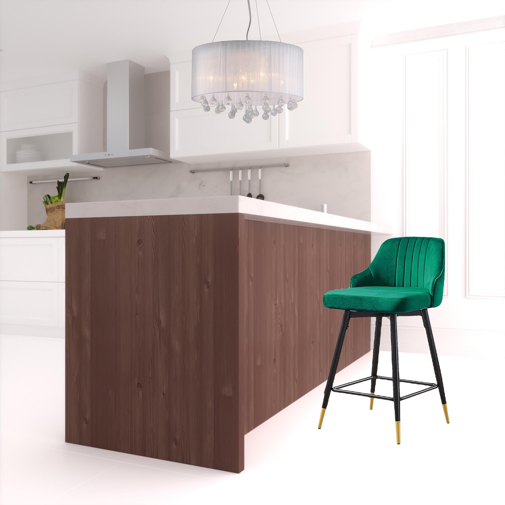 兩把 35 英寸綠色和黑色吧台高度椅子一套