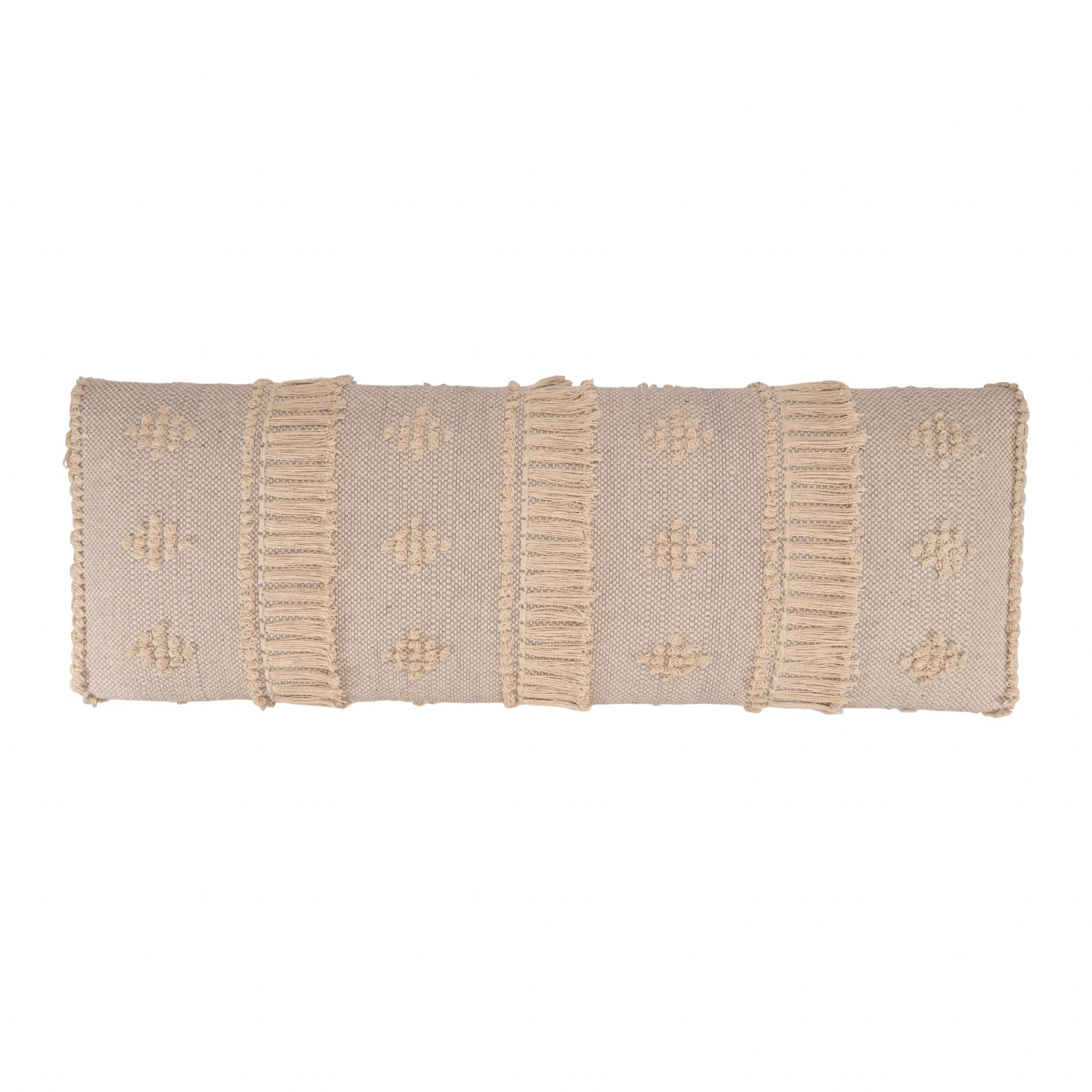 47 英寸奶油色和黑色腿抽象條紋和圓點軟墊長凳