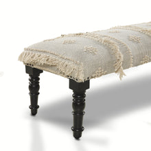 47 英寸奶油色和黑色腿抽象條紋和圓點軟墊長凳