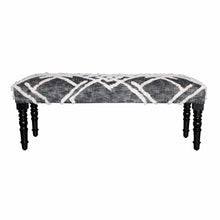 Gray And White Geometric Cotton Upholstered Distressed Bench 47