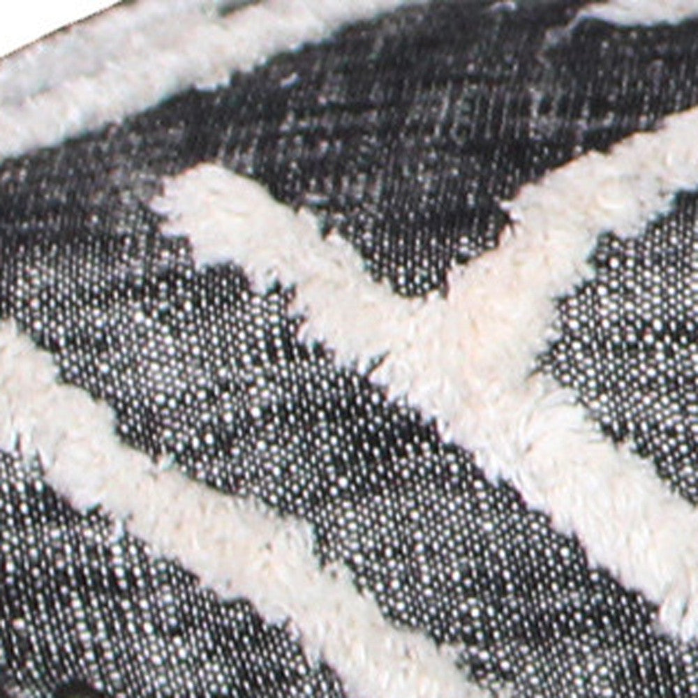 Gray And White Geometric Cotton Upholstered Distressed Bench 47"