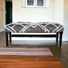 Gray And White Geometric Cotton Upholstered Distressed Bench 47