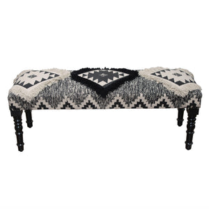 Black And White Black Leg Southwest Upholstered Bench 47"