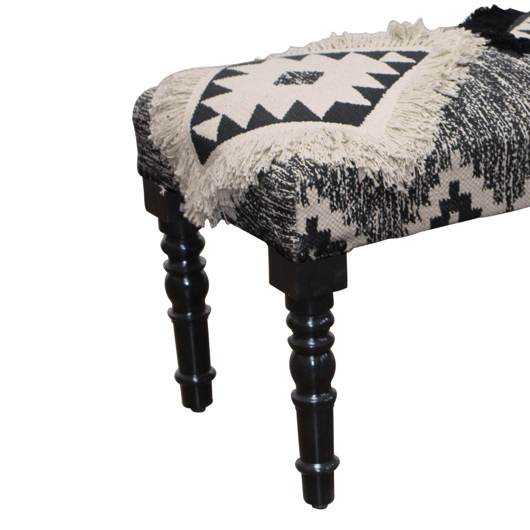 Black And White Black Leg Southwest Upholstered Bench 47"