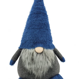 23" Blue And Gray Fabric Standing Gnome Sculpture