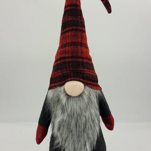 29" Red And Black Plaid Fabric Standing Gnome