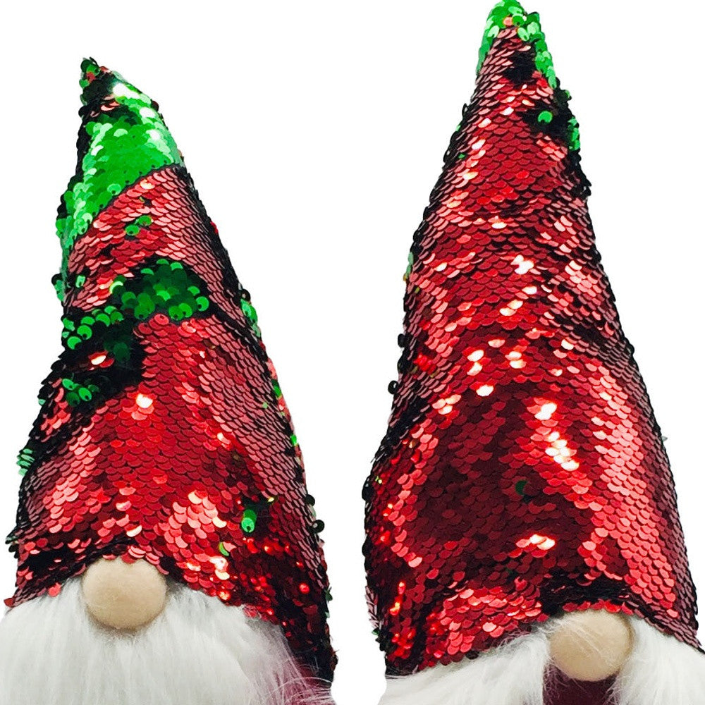 Set Of Two 22" Red And Green Fabric Christmas Sitting Gnome Sculptures