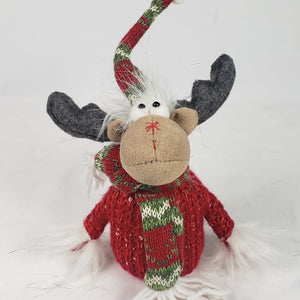 9" Brown And Red  Christmas Moose  Fabric Sculpture