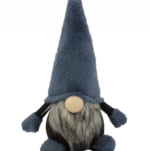 18" Slate Blue And Gray Fabric Standing Gnome Sculpture