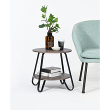 Mesa auxiliar redonda de acero y madera fabricada en negro y marrón oscuro de 18