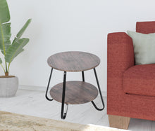 Mesa auxiliar redonda de acero y madera fabricada en negro y marrón oscuro de 18