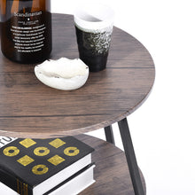 Mesa auxiliar redonda de acero y madera fabricada en negro y marrón oscuro de 18