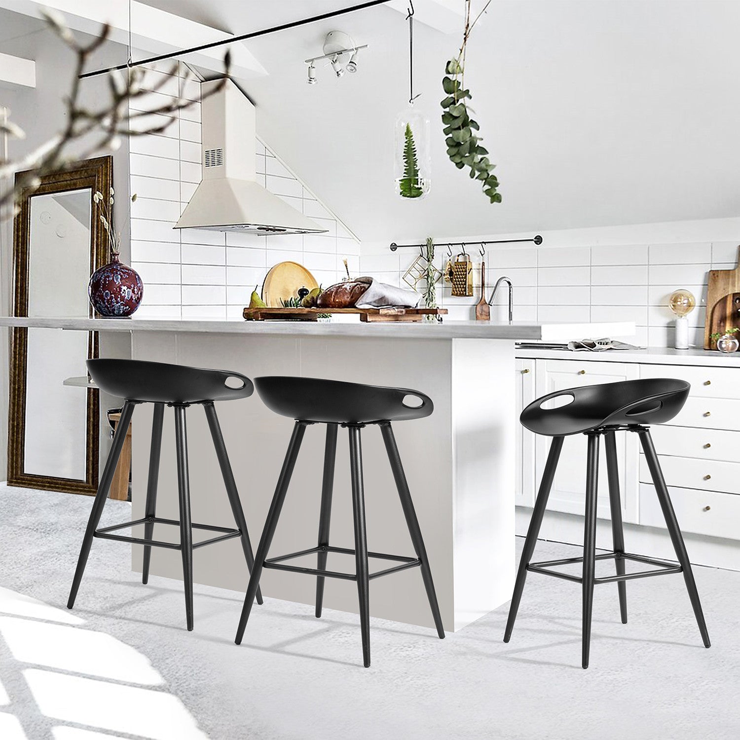 Set Of Two 29" Black Steel Backless Counter Height Bar Chairs With Footrest