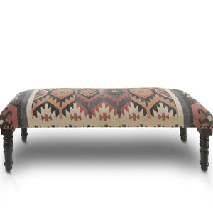 47" Brown Red and Natural Black Leg Southwest Upholstered Bench