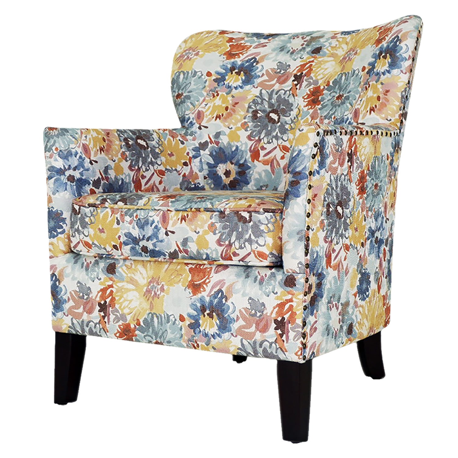 Blue Yellow And Brown Blend Floral Arm Chair 29"