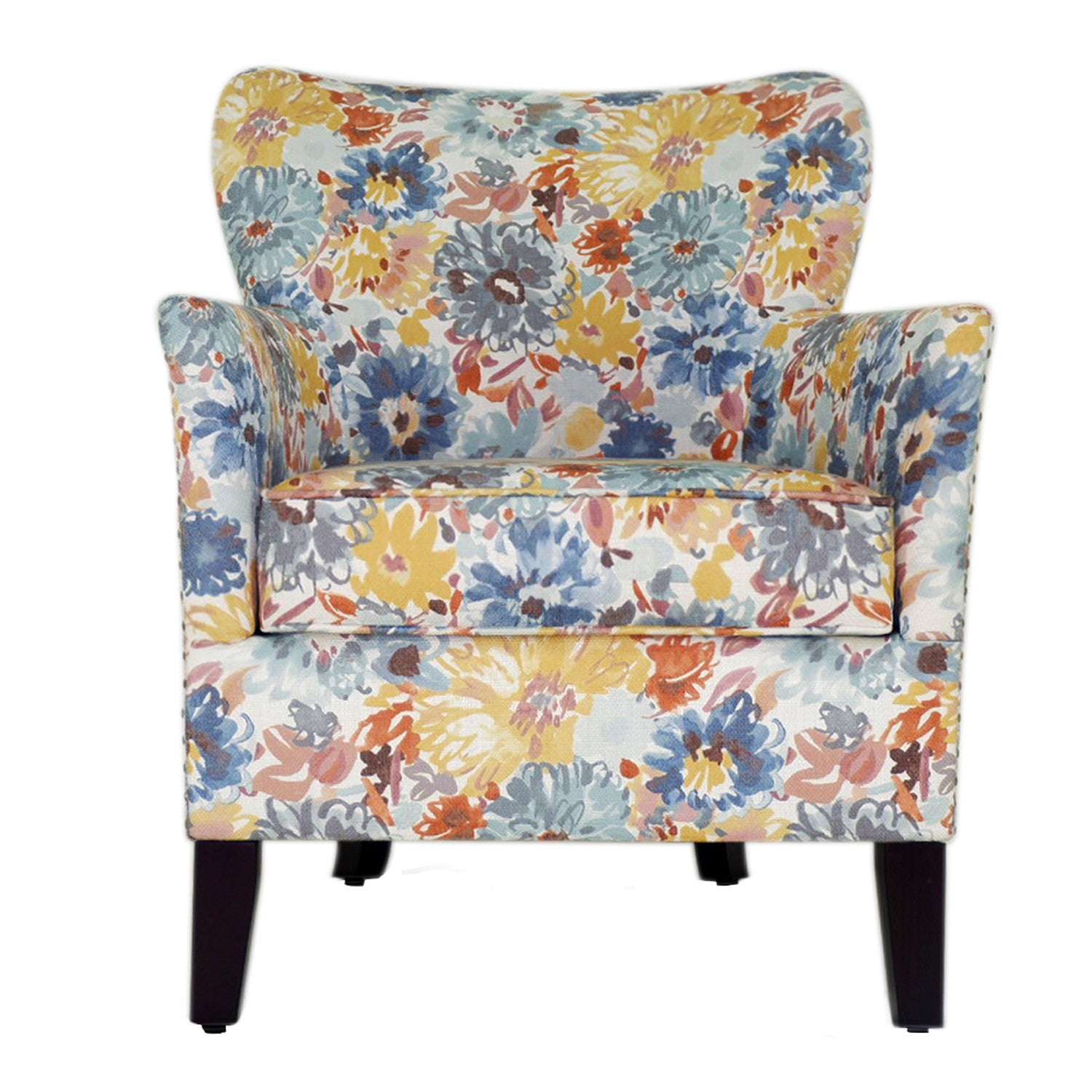 Blue Yellow And Brown Blend Floral Arm Chair 29"