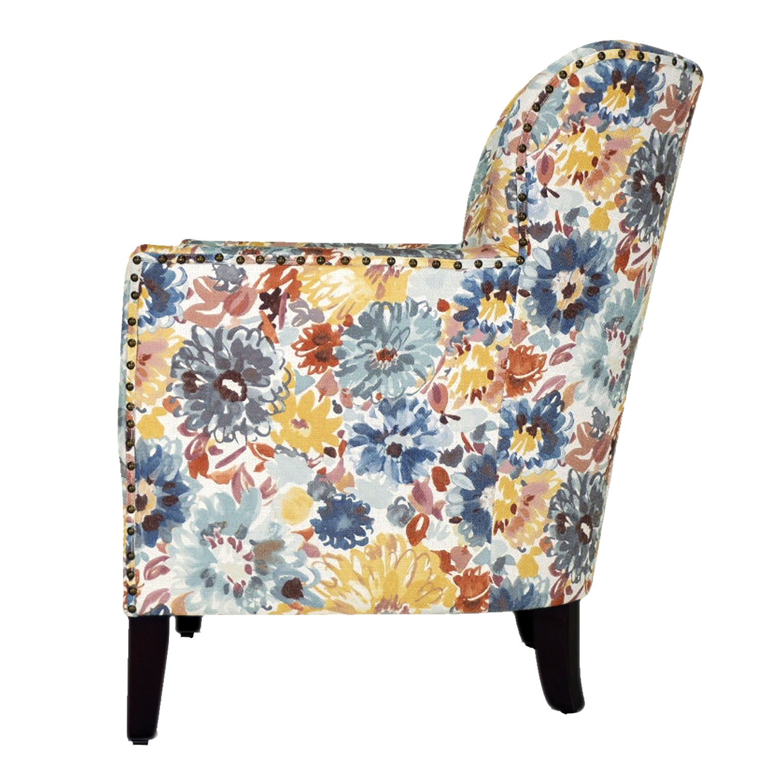 Blue Yellow And Brown Blend Floral Arm Chair 29"