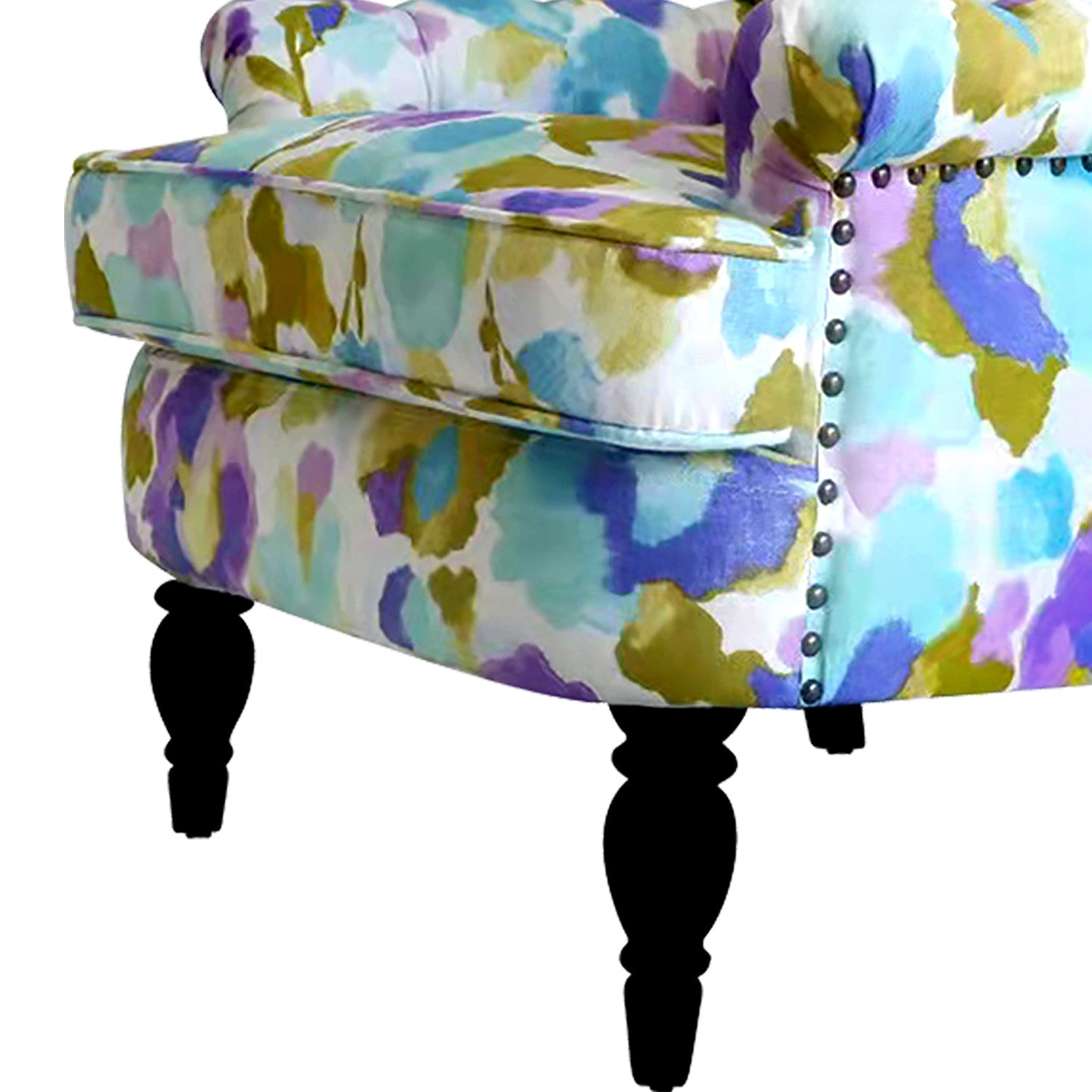 33" Aqua Green Purple And Brown Polyester Blend Floral Wingback Chair