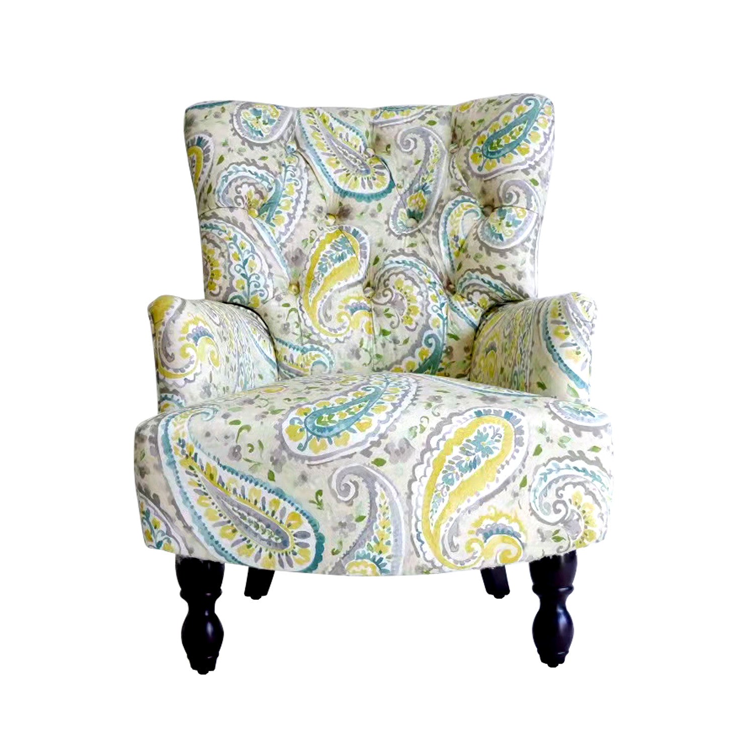 Sillón Paisley de mezcla de poliéster marrón y hierba de limón aguamarina de 28"
