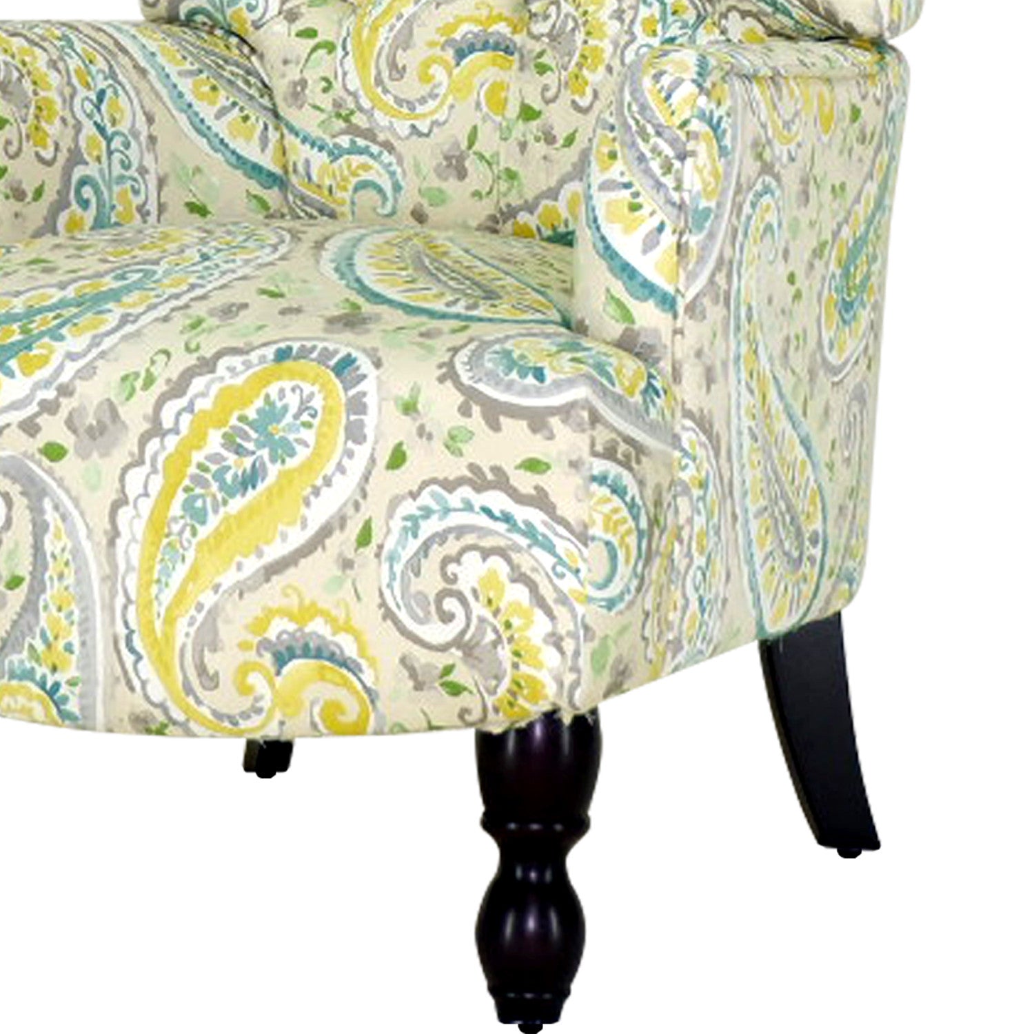 Sillón Paisley de mezcla de poliéster marrón y hierba de limón aguamarina de 28"