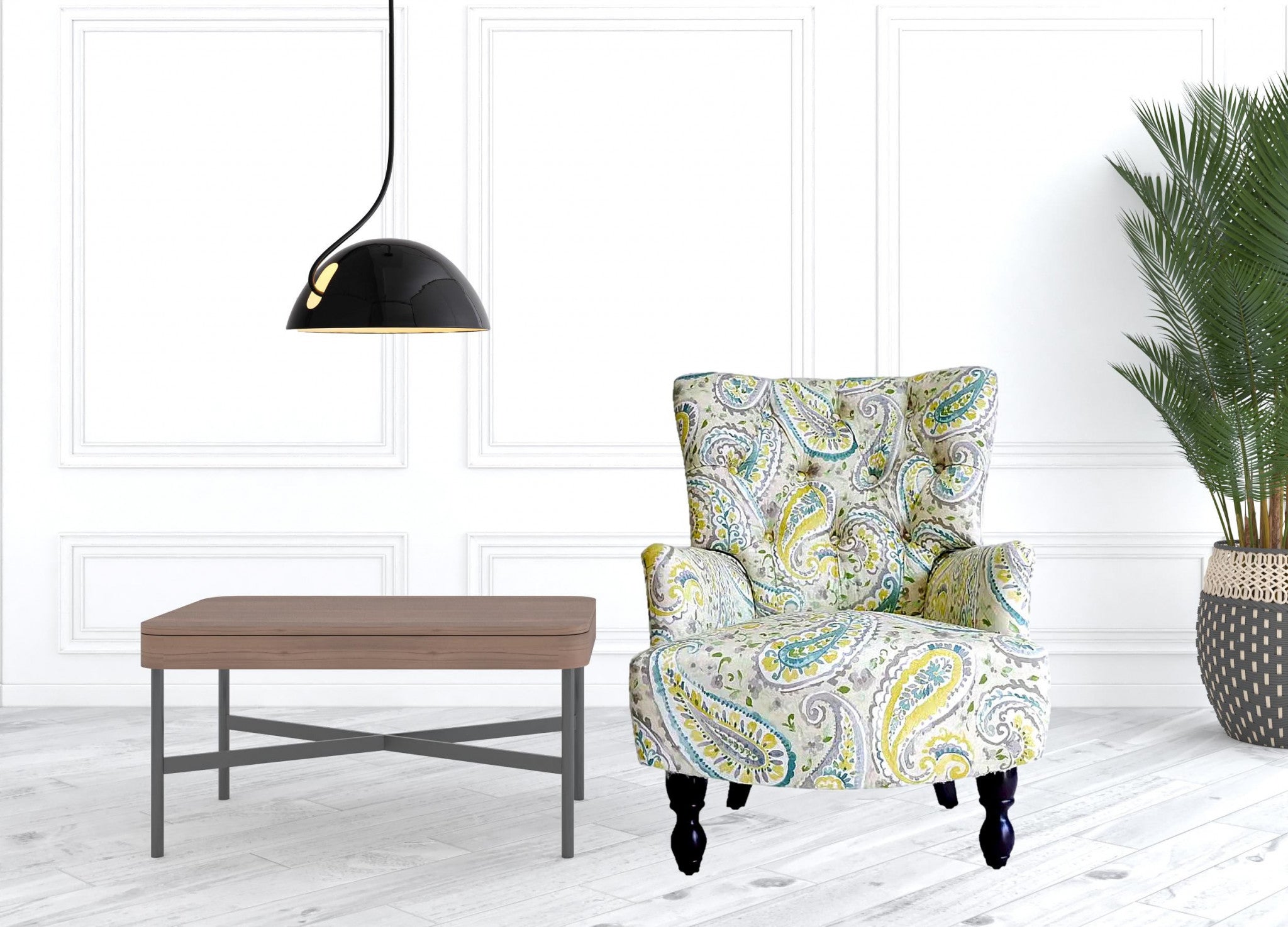 Sillón Paisley de mezcla de poliéster marrón y hierba de limón aguamarina de 28"