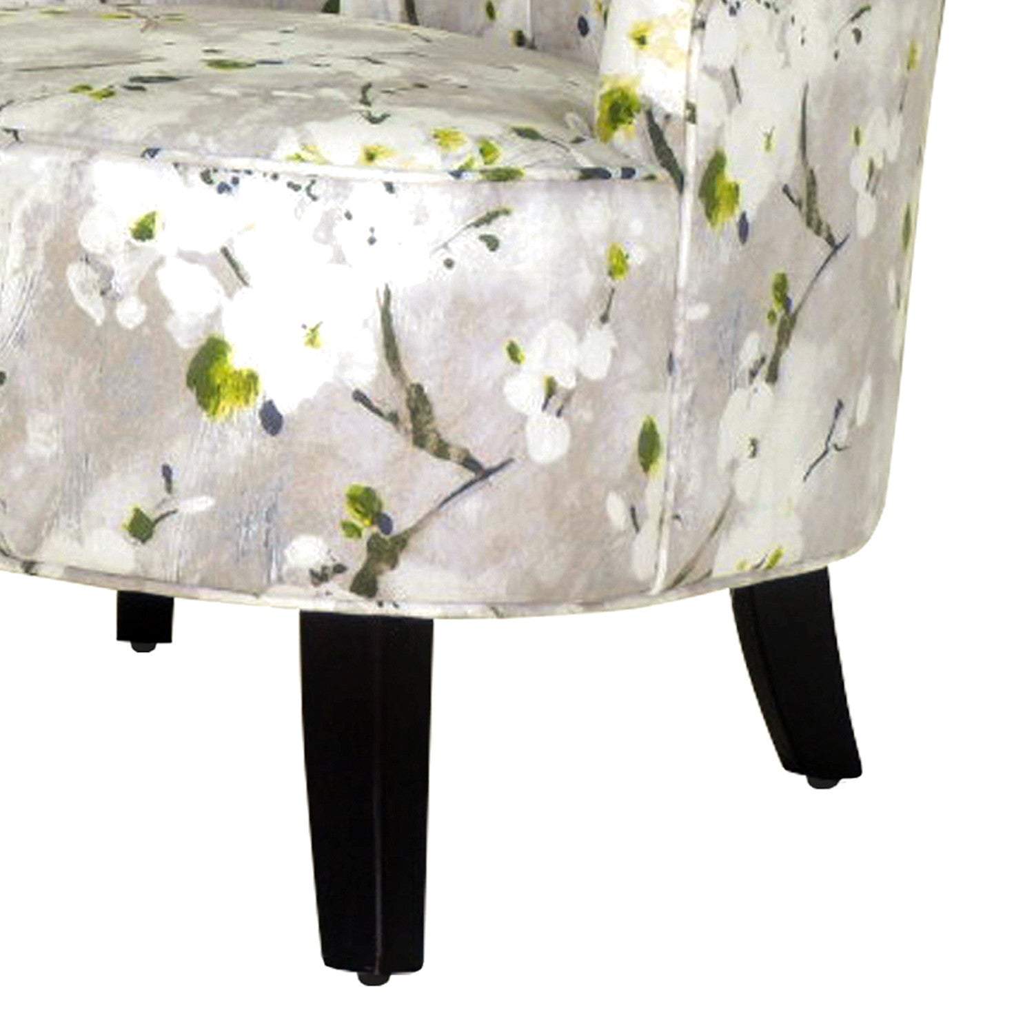 28" Grey Green White And Brown Polyester Blend Floral Wingback Chair