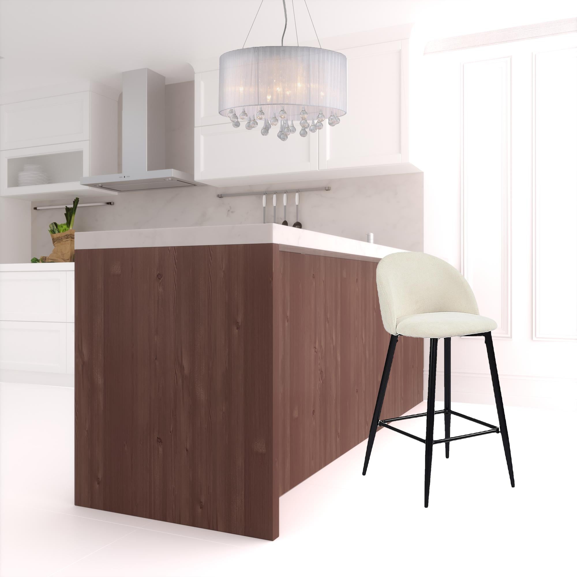 兩把 38 英寸奶油色和黑色鋼製低背吧檯椅套裝