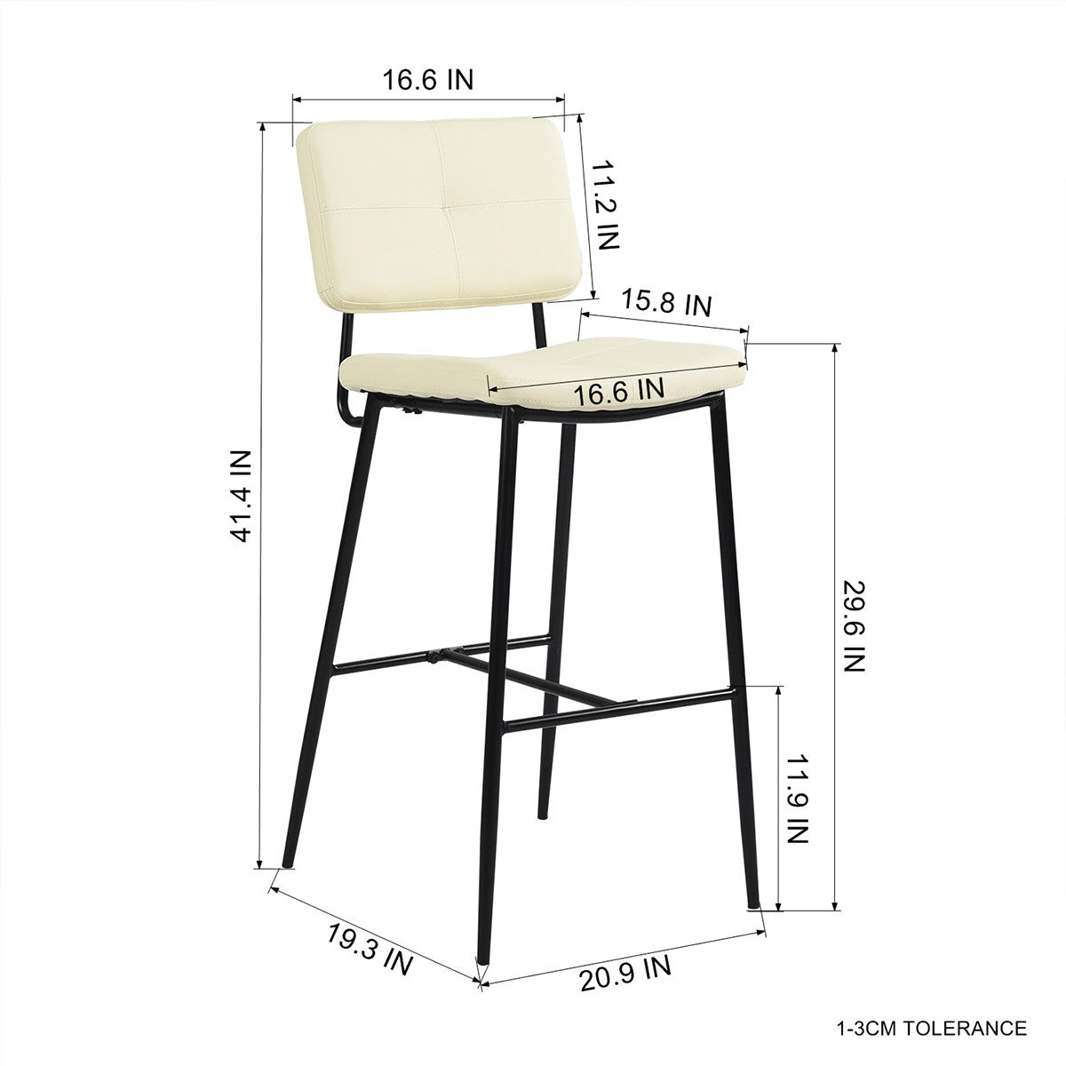 兩件套 41 英寸奶油色人造皮革和黑色低背吧高吧椅