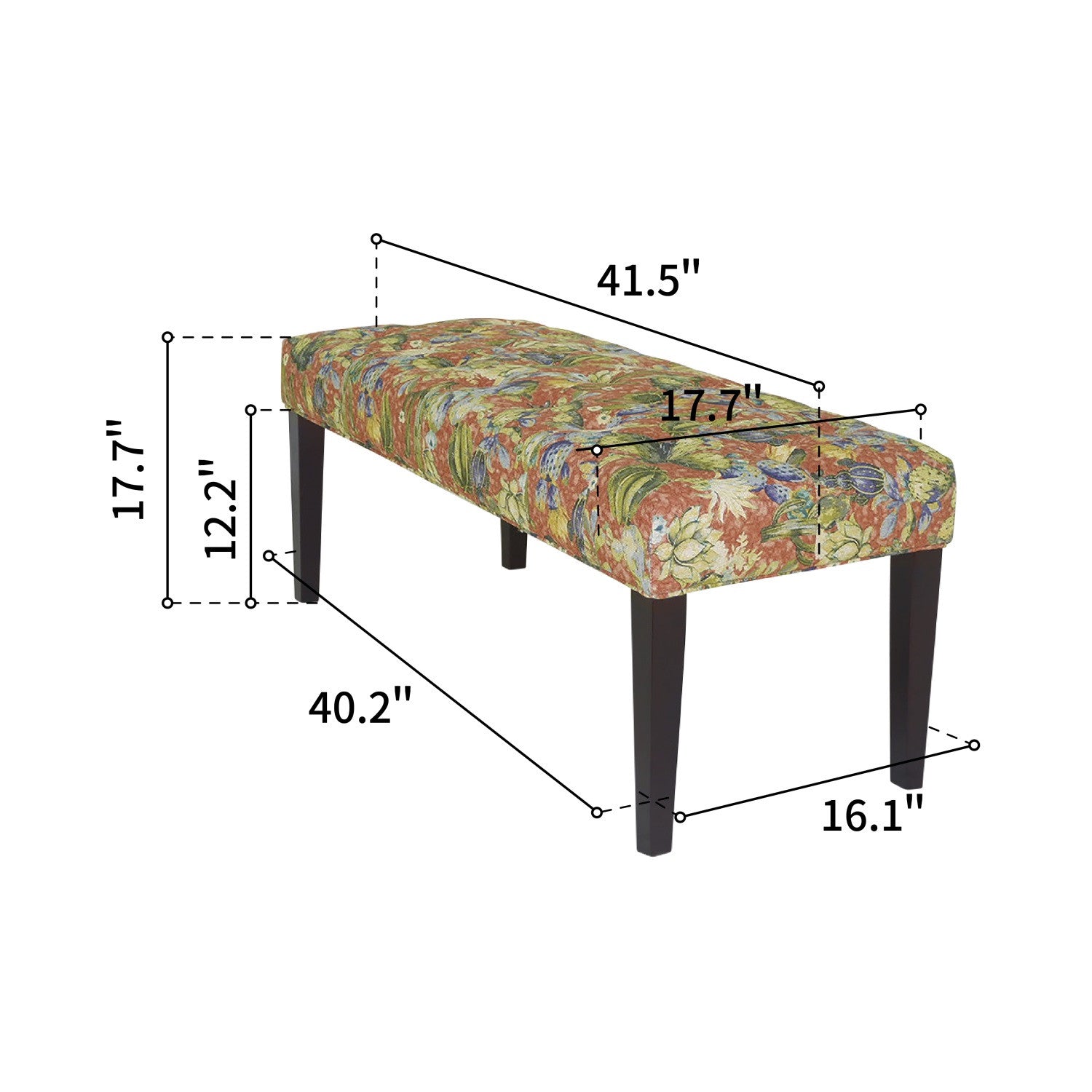 42" Brown And Green Succulent Floral Upholstered Bench