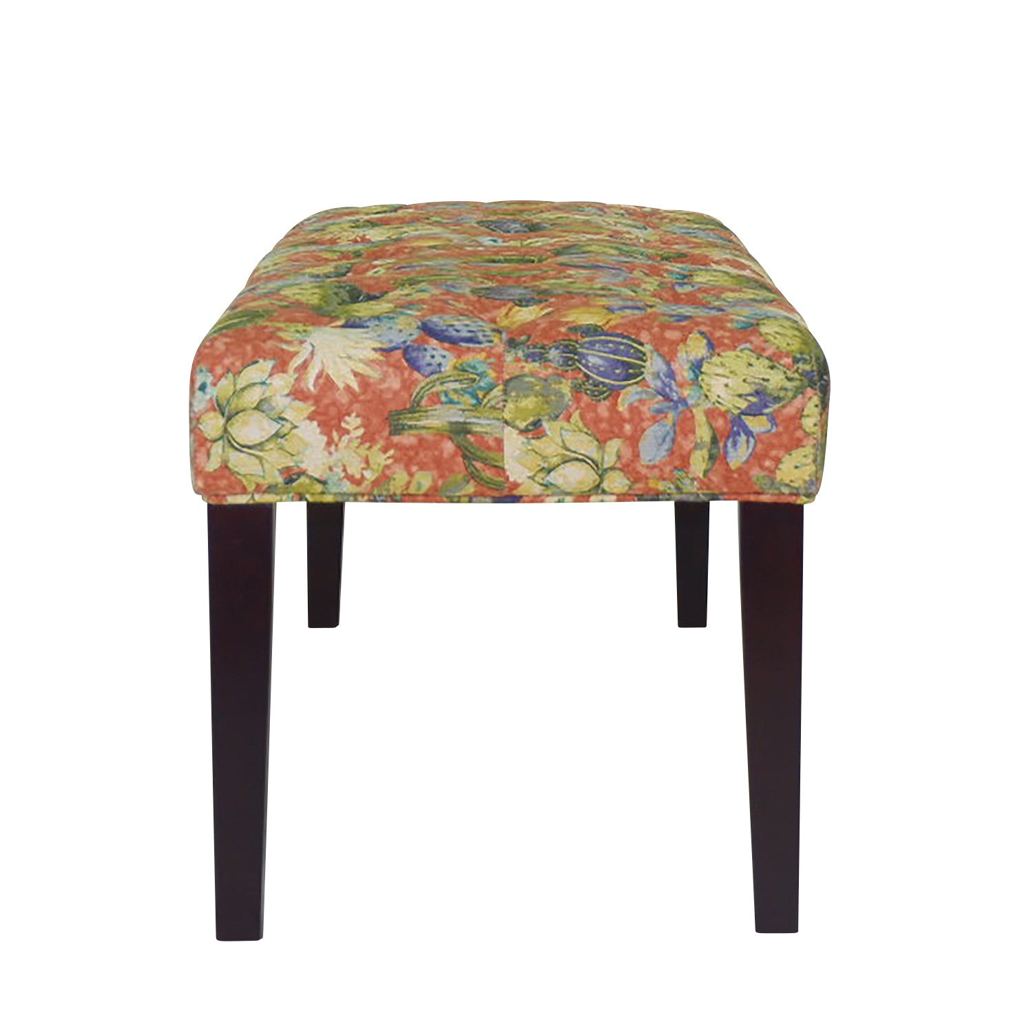 42" Brown And Green Succulent Floral Upholstered Bench