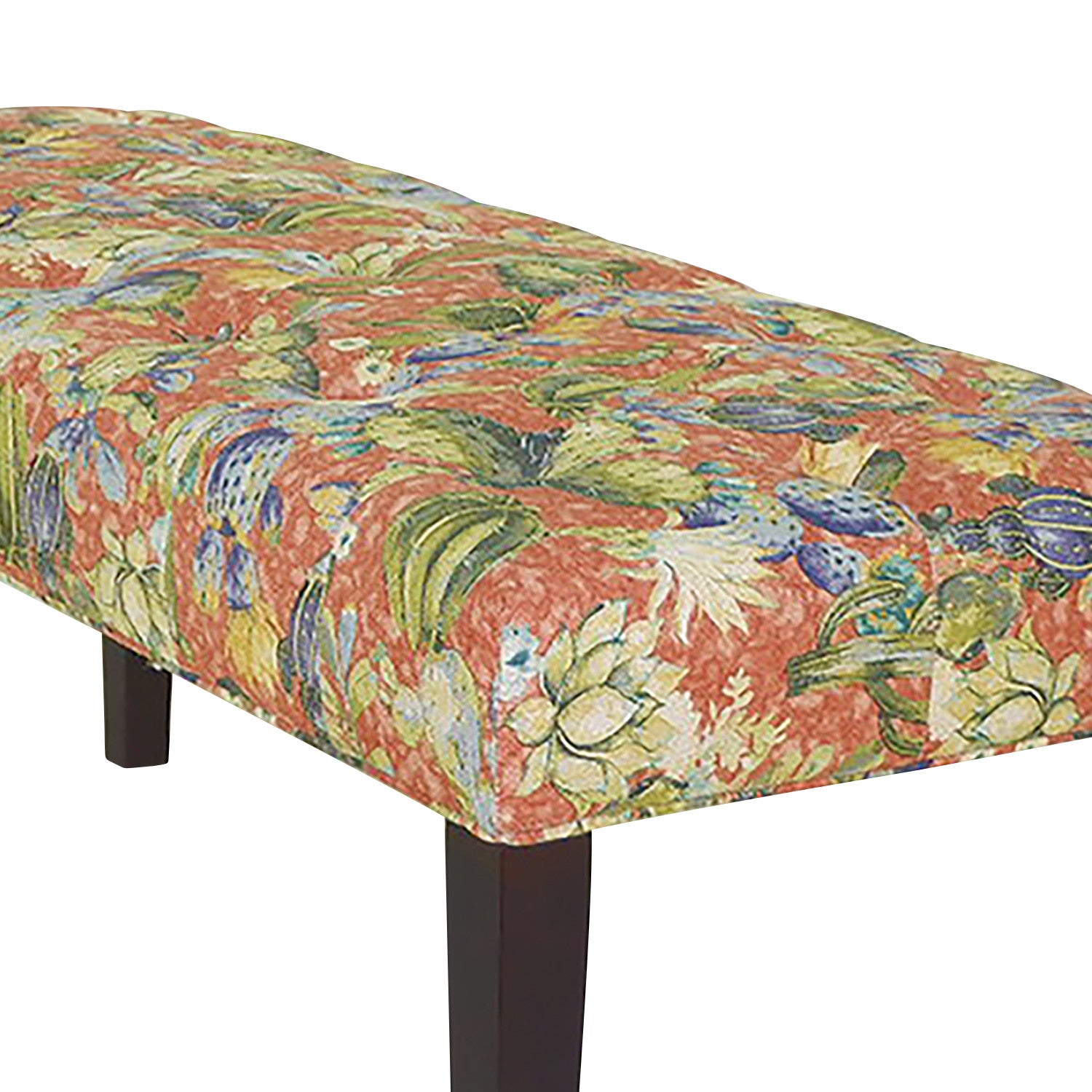 42" Brown And Green Succulent Floral Upholstered Bench