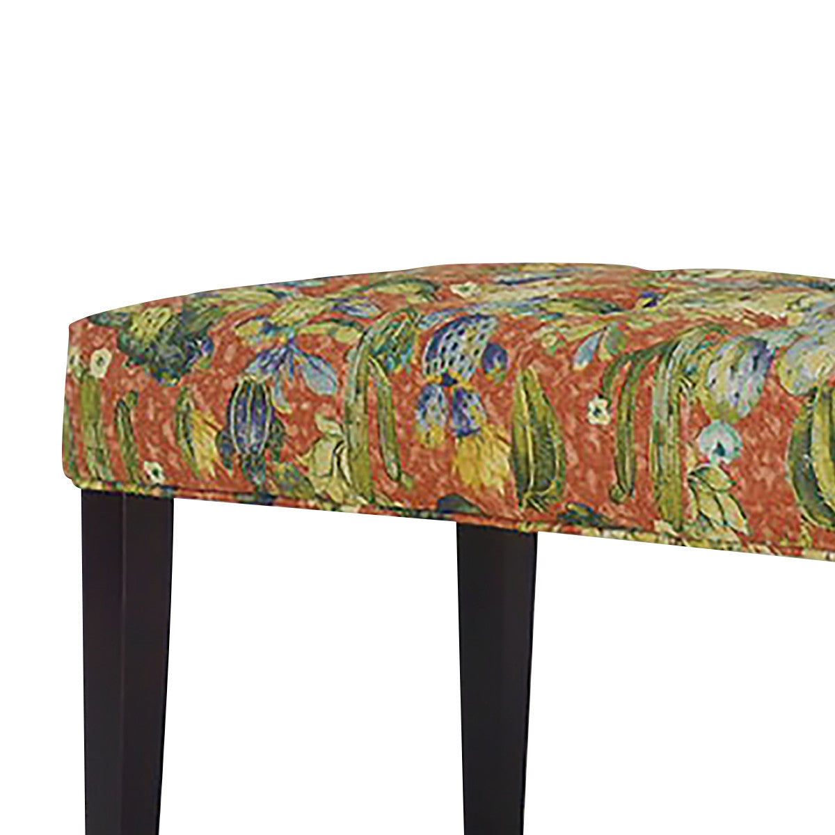 42" Brown And Green Succulent Floral Upholstered Bench