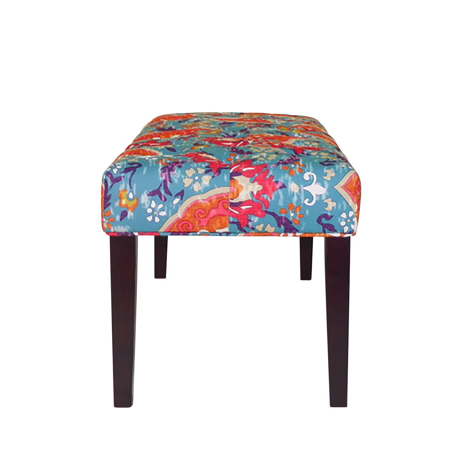 42" Aqua Red And Brown Paisley Medallion Upholstered Bench