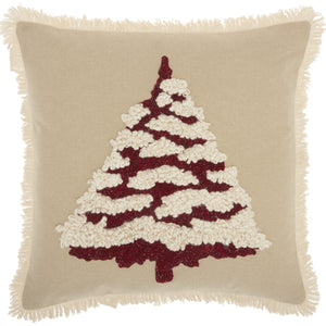 18" X 18" Red Zippered Handmade 100% Cotton Christmas Tree Throw Pillow