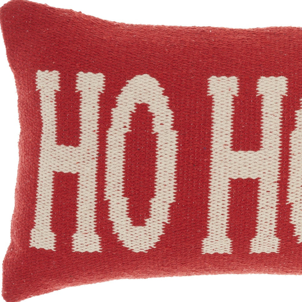 12" X 22" Red Zippered Handmade 100% Cotton Christmas Throw Pillow