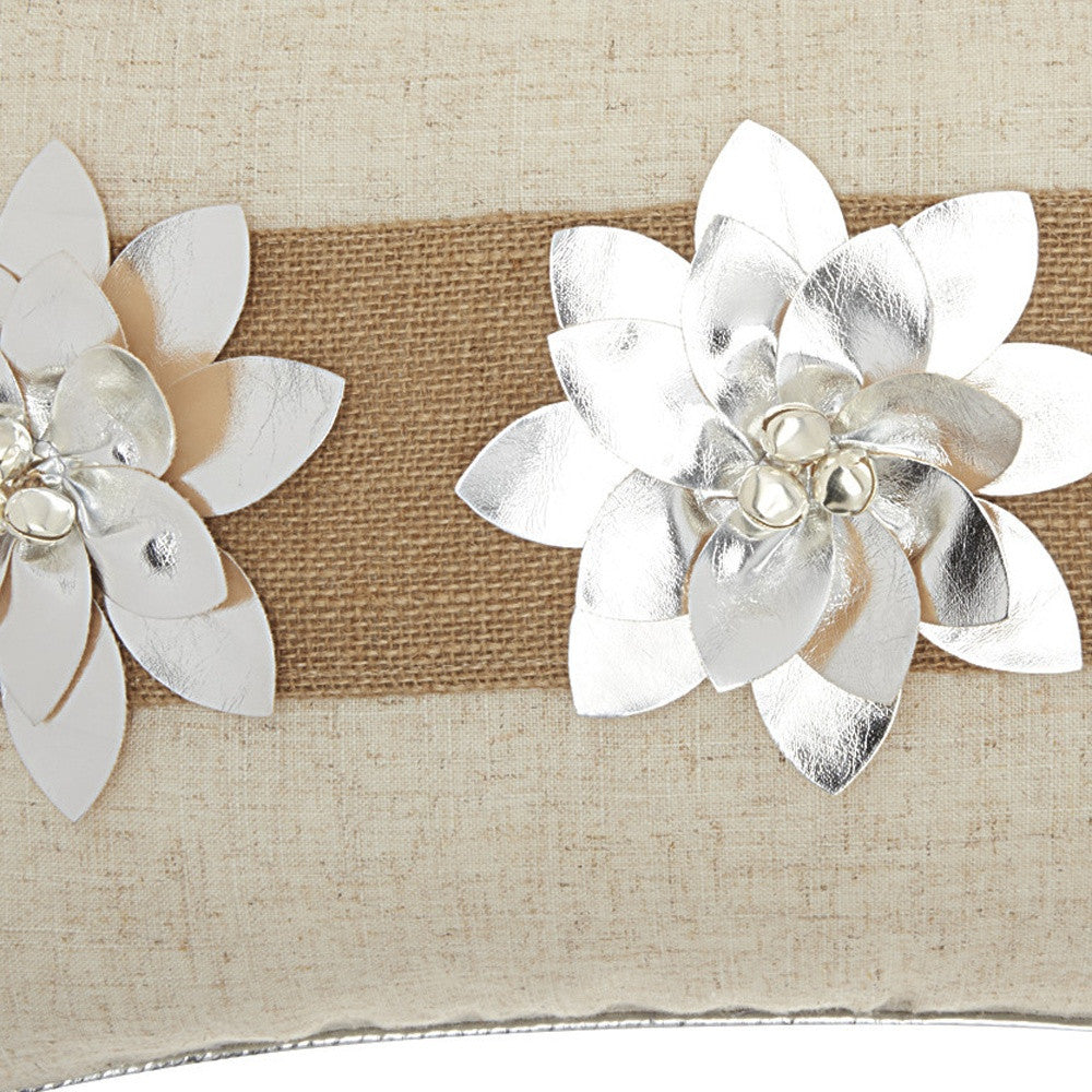 12" X 18" Silver Zippered Polyester Christmas Throw Pillow