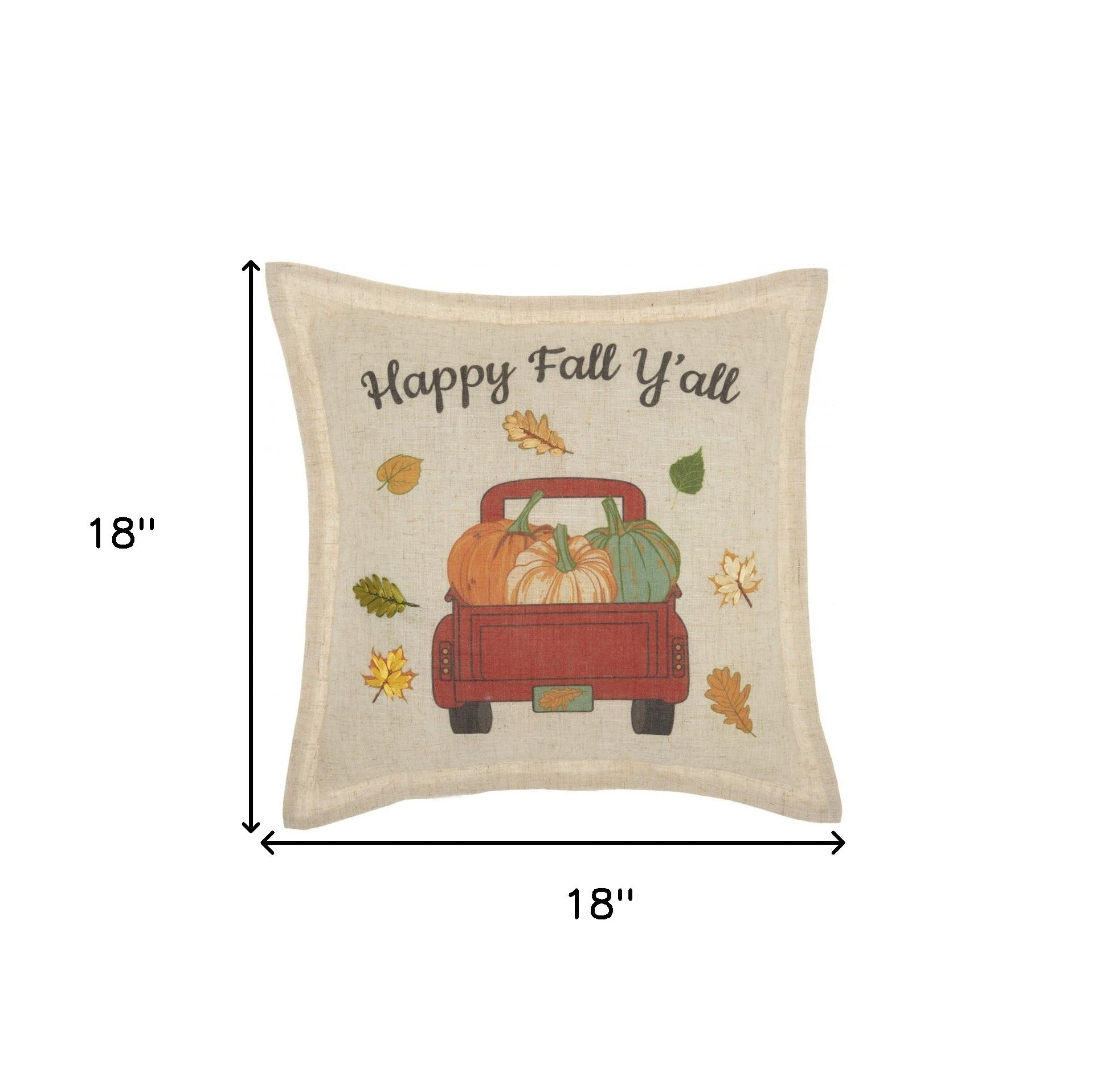 18" X 18" Beige Thanksgiving Linen Blend Blown Seam Pillow