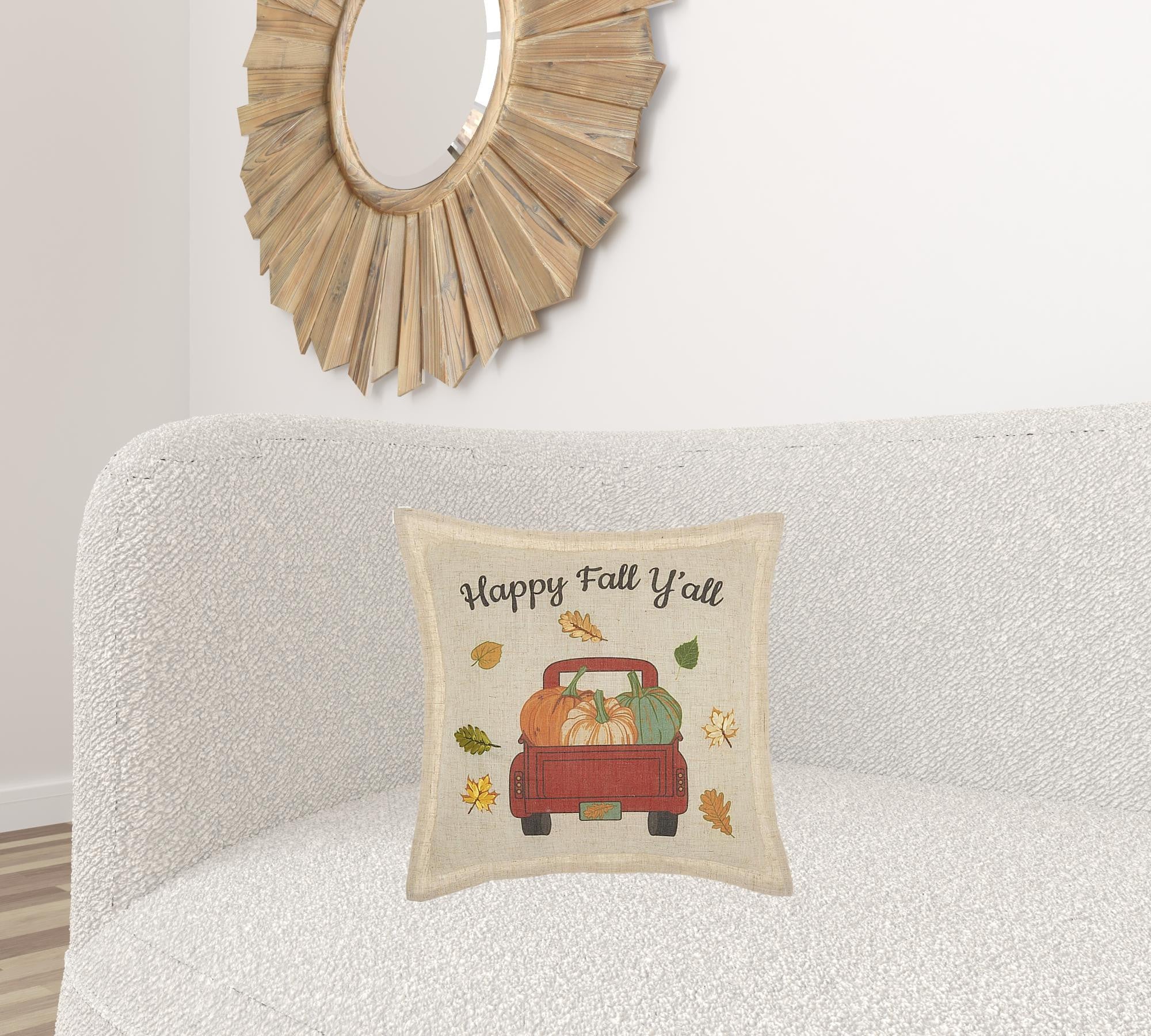 18" X 18" Beige Thanksgiving Linen Blend Blown Seam Pillow