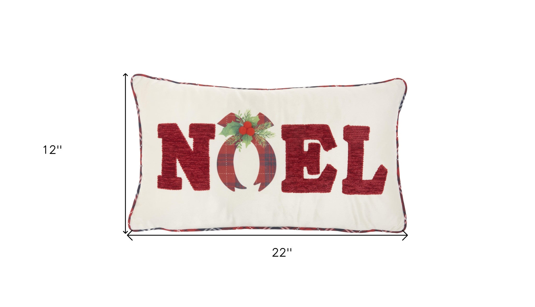 12" X 22" Red Zippered Handmade Polyester Christmas Throw Pillow