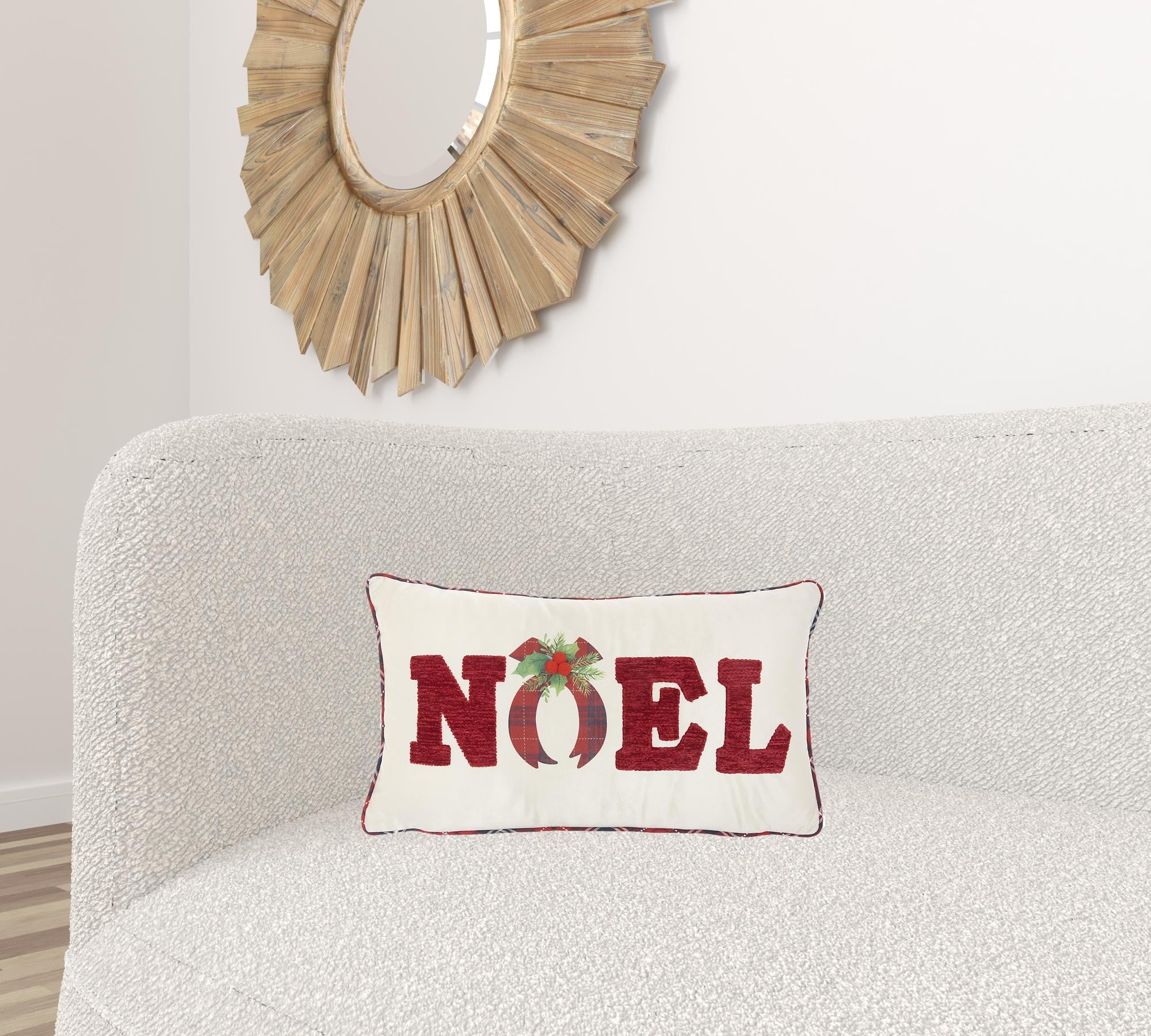 12" X 22" Red Zippered Handmade Polyester Christmas Throw Pillow