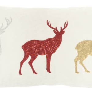 12" X 21" Red Zippered Handmade Polyester Christmas Throw Pillow