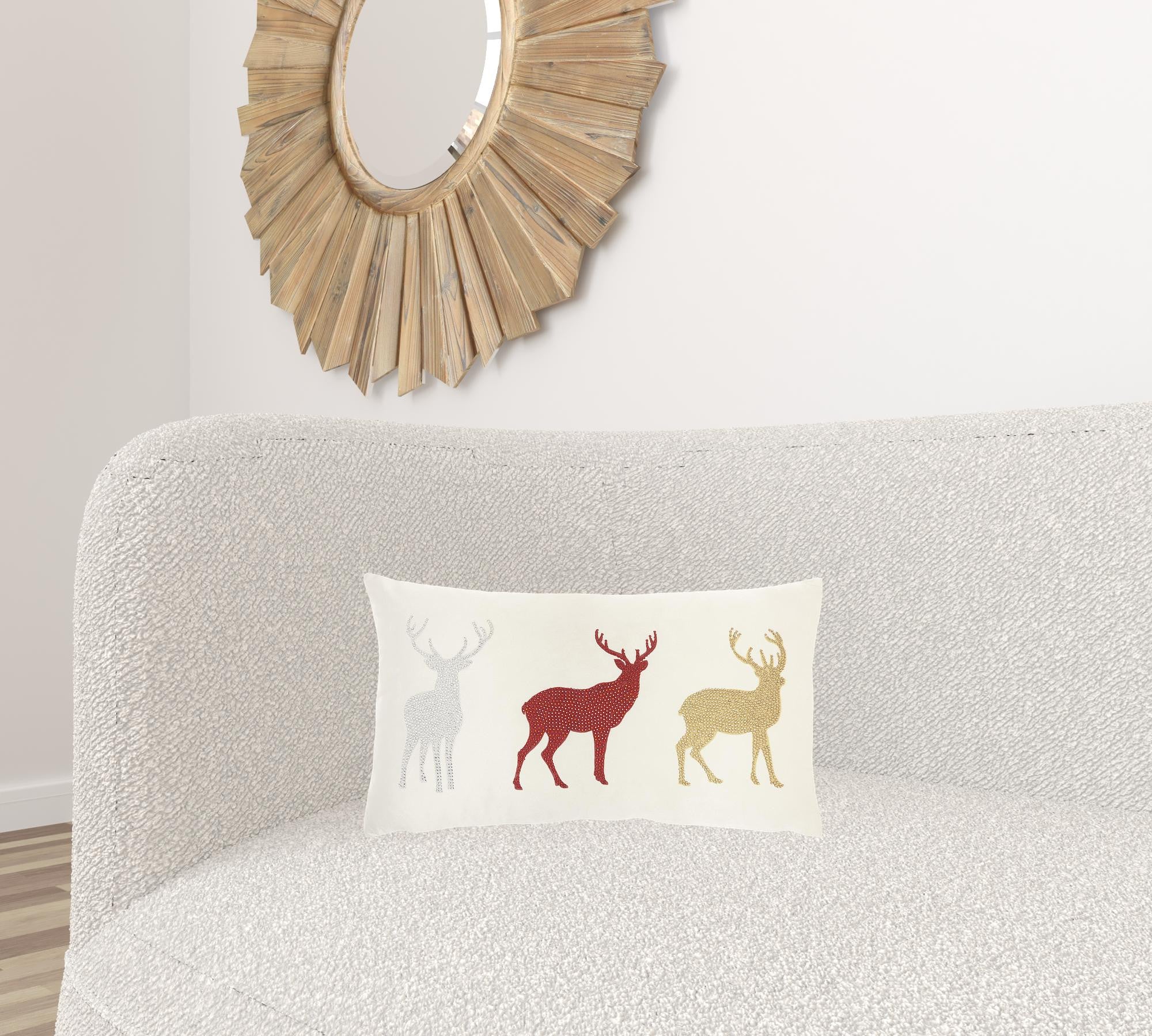 12" X 21" Red Zippered Handmade Polyester Christmas Throw Pillow