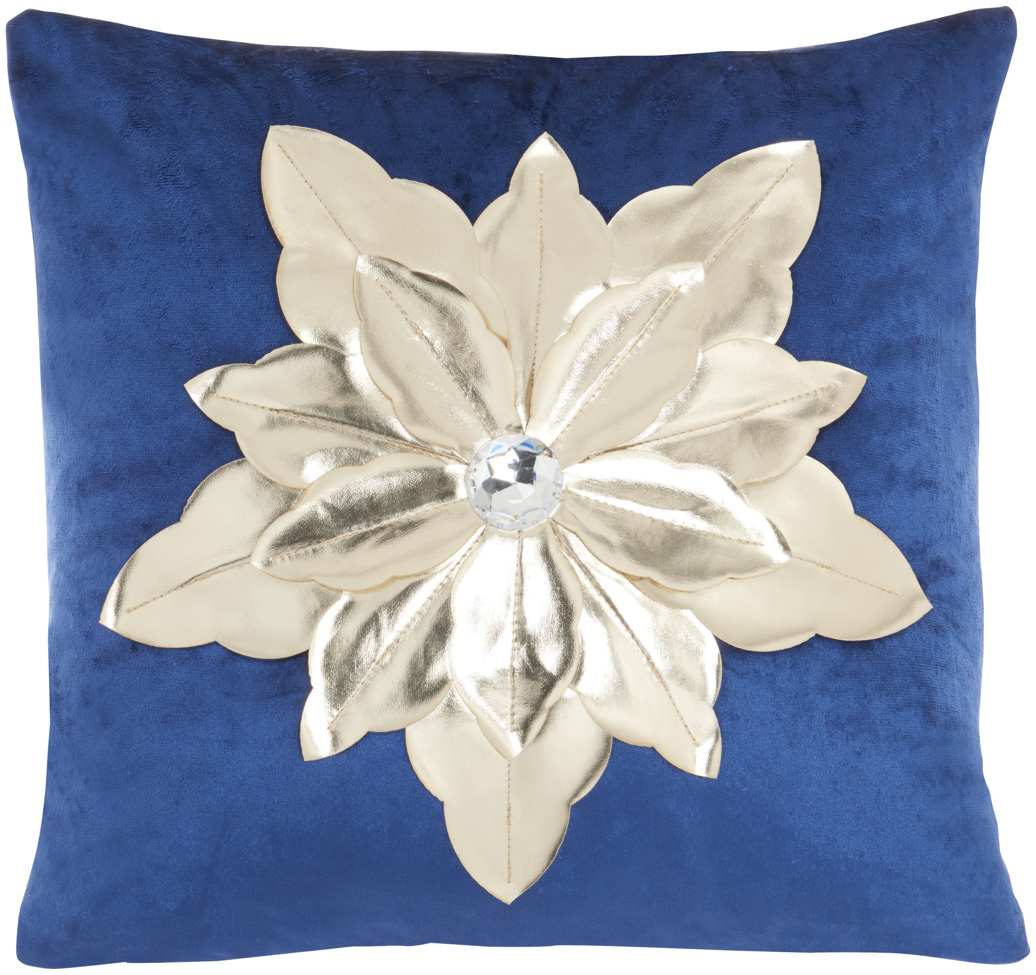 16" X 16" Navy And Gold Zippered Handmade 100% Cotton Christmas Throw Pillow