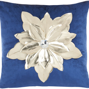 16" X 16" Navy And Gold Zippered Handmade 100% Cotton Christmas Throw Pillow