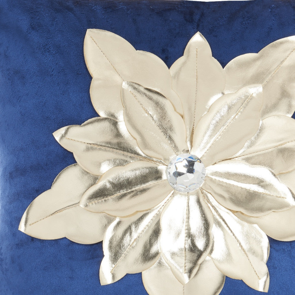 16" X 16" Navy And Gold Zippered Handmade 100% Cotton Christmas Throw Pillow